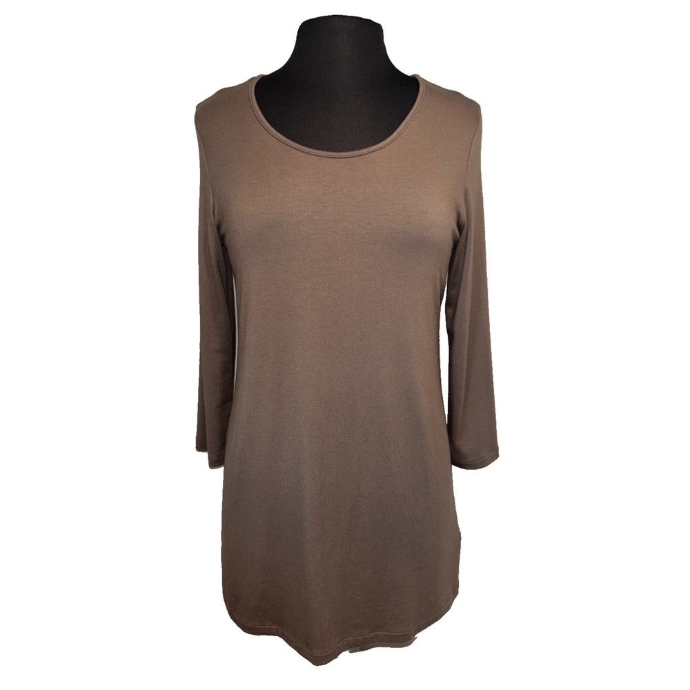 Comfy USA Womens Modal Tunic Top S Brown 3/4 Sleeve Scoop Neck Stretch Knit